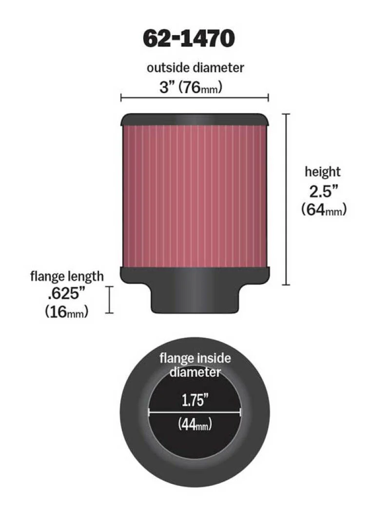 K&N 1.75 inch Vent 3 inch D 2.5 inch H Air Filter - Rubber Top - Image 8