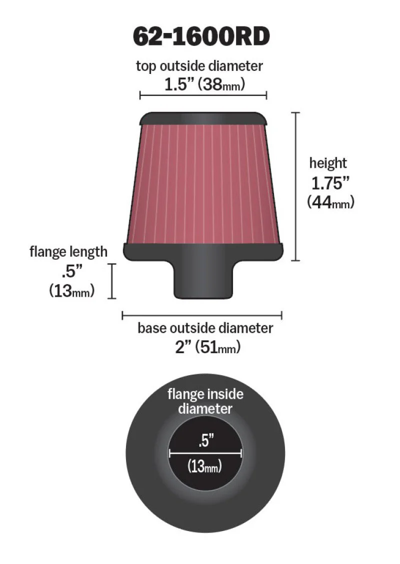 K&N 2in Base OD x .375in Flange ID x 1.75in H Rubber Base Crankcase Vent Filter - Image 4