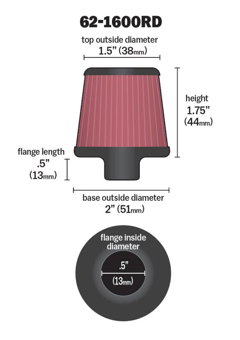 K&N 2in Base OD x .375in Flange ID x 1.75in H Rubber Base Crankcase Vent Filter - Image 8
