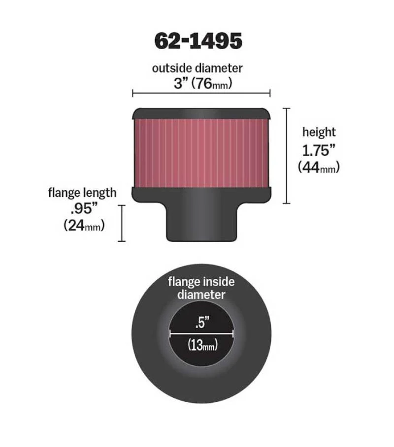 K&N .5in Flange ID x 3in OD x 3.25in H Rubber Base Crankcase Vent Filter - Image 3