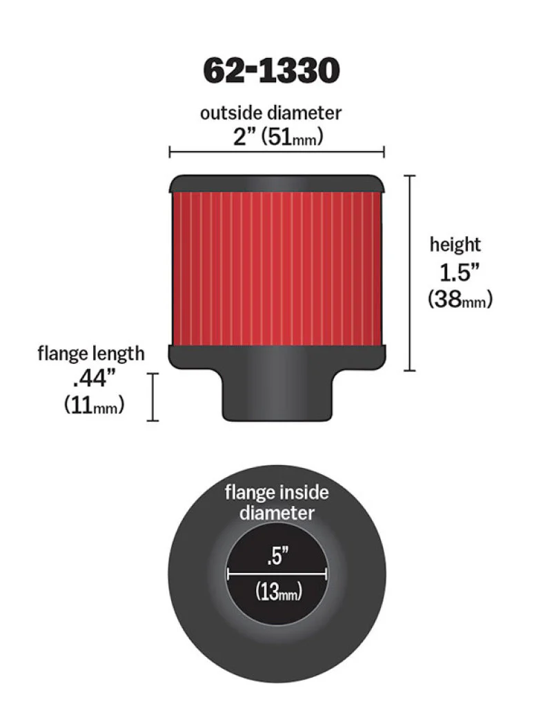 K&N Clamp On Rubber Base Crankcase Vent Filter 0.5in Flange ID 2in OD 1.5in Height - Image 11
