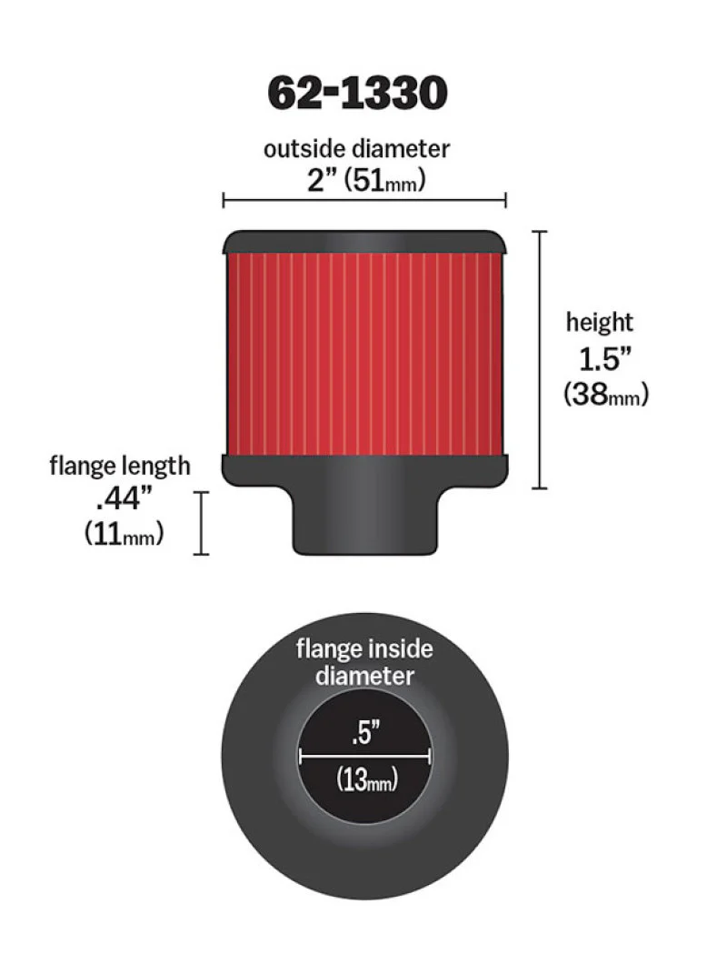 K&N Clamp On Rubber Base Crankcase Vent Filter 0.5in Flange ID 2in OD 1.5in Height - Image 3