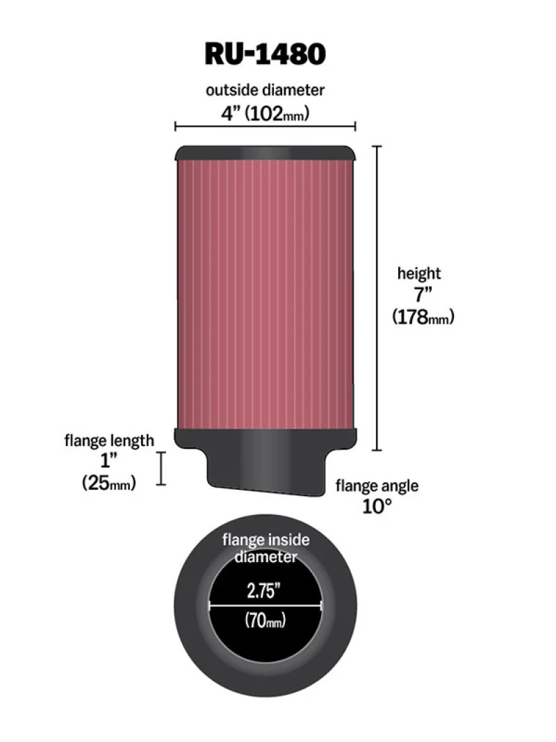 K&N Filter Universal Rubber Filter 10 Degree Flange Angle 4in OD x 2.75in Flange ID x 7in H - Image 6