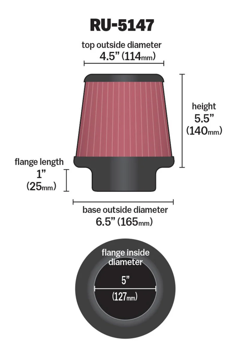 K&N Filter Universal Rubber Filter 5in Flange 6.5in Base 4.5in Top 5.5in Height - Image 6
