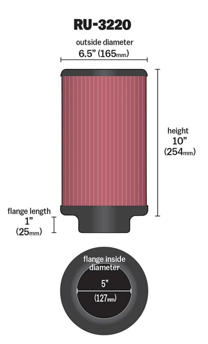K&N Filter Universal Rubber Filter 5in Flange ID / 6.5in OD / 10in Height - Image 3
