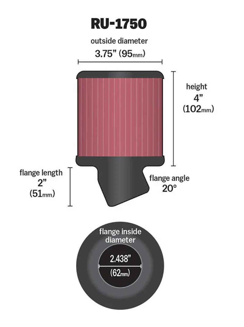 K&N Filter Universal Rubber Round Straight Filter 20 Deg Angled 2-7/16in Flange 3-3/4in OD 4in H - Image 14