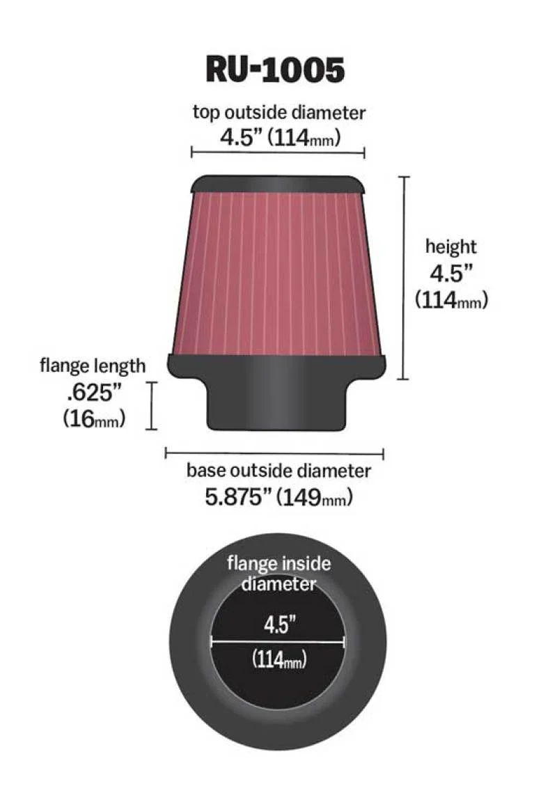 K&N Filter Universal X Stream Clamp-On 4-1/2in Flange 5-7/8in Base 4-1/2in Top 4-1/2in Height - Image 14