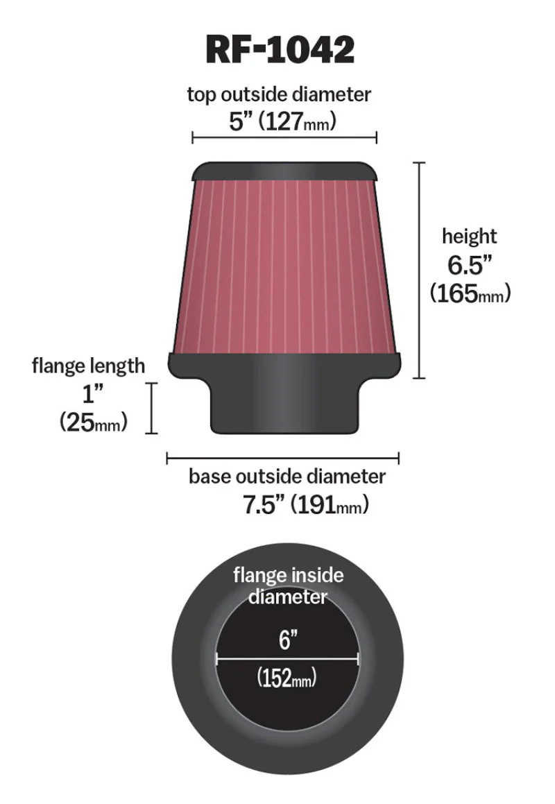 K&N Round Tapered Universal Air Filter 6in Flange ID x 7.5in Base OD x 5in Top OD x 6.5in Height - Image 13