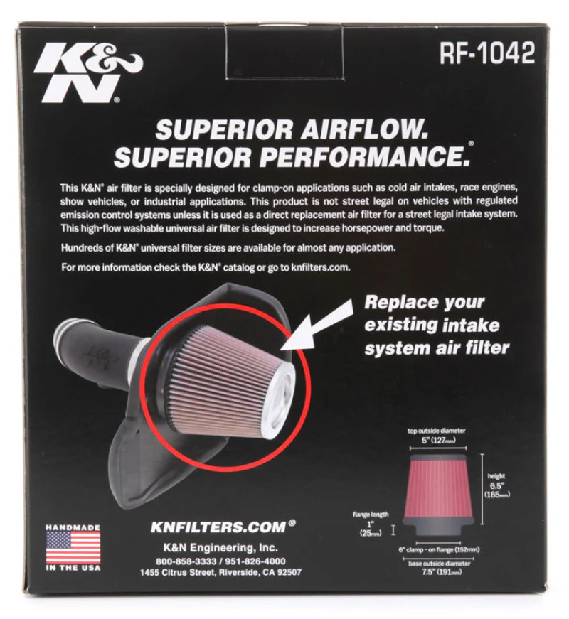 K&N Round Tapered Universal Air Filter 6in Flange ID x 7.5in Base OD x 5in Top OD x 6.5in Height - Image 16