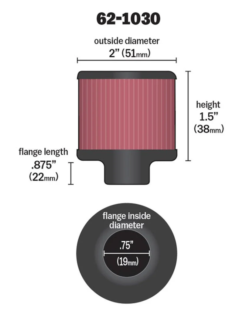 K&N Steel Base Crankcase Vent Filter .75in Vent OD x 2in OD x 1.5in Height - Image 13