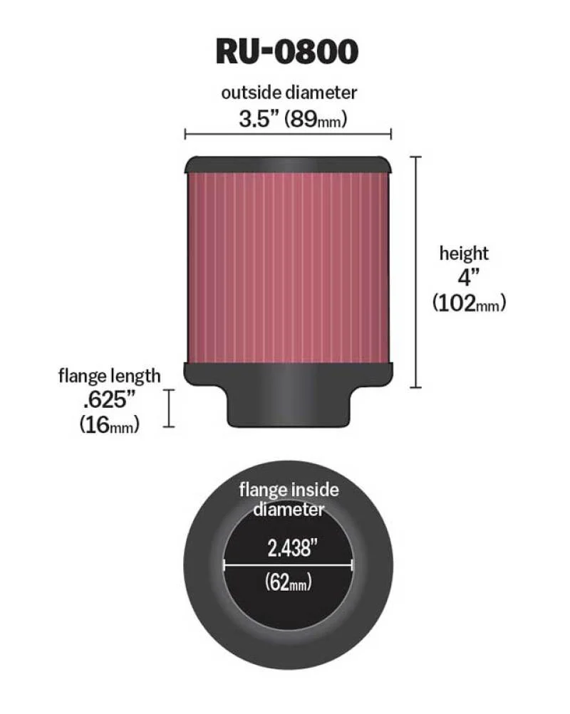 K&N Universal Air Filter - 2-7/16in Flange x 3-1/2in OD x 4in Height - Image 4
