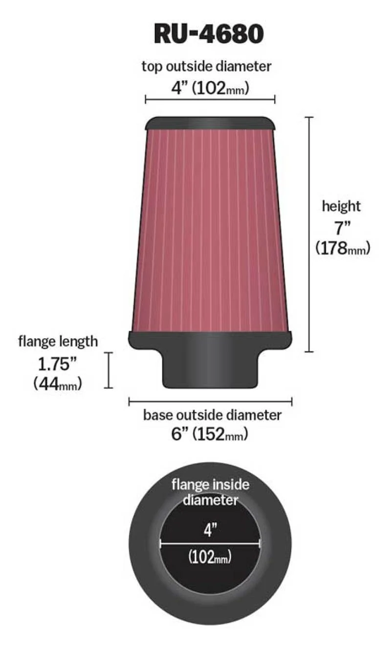 K&N Universal Clamp-On Air Filter 4in FLG / 6in B / 4in T / 7in H - Image 3