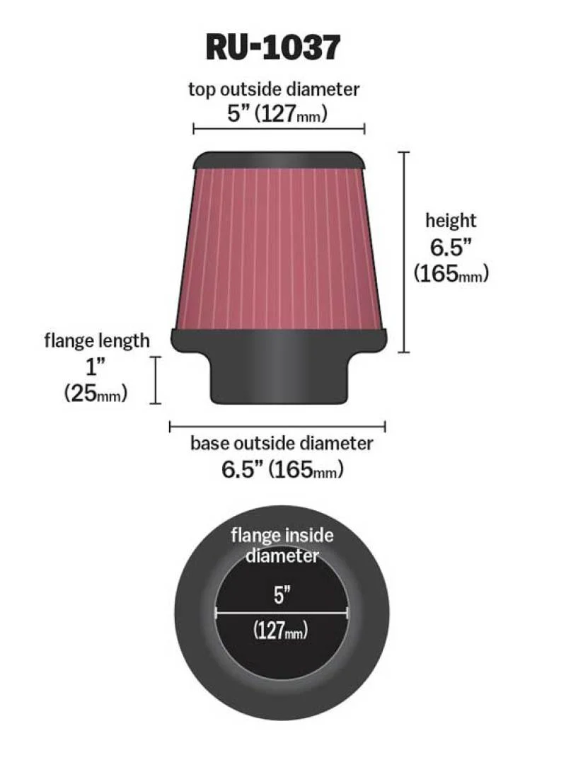 K&N Universal Clamp-On Air Filter 5in FLG / 6-1/2in B / 5in T / 6-1/2in H - Image 5