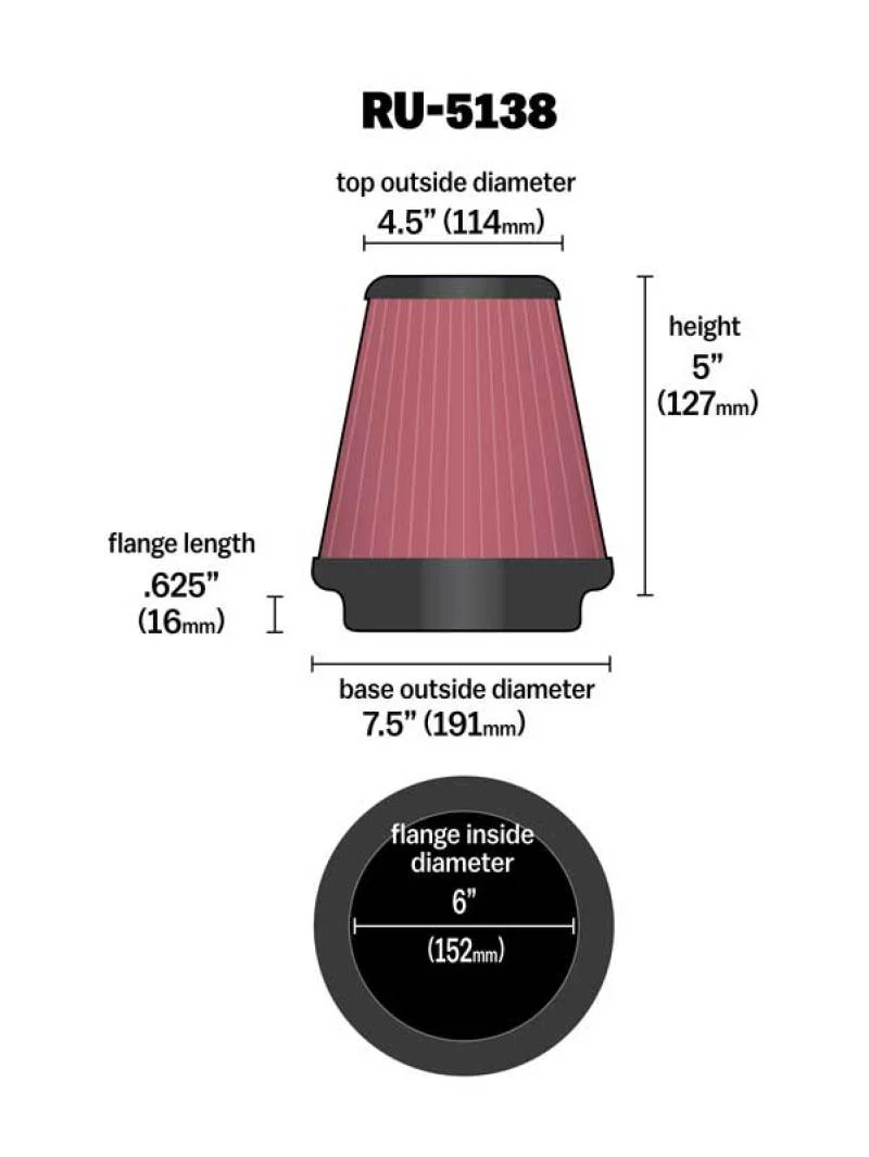 K&N Universal Clamp-On Air Filter 6in FLG / 7-1/2in B / 4-1/2in T / 5in H - Image 12