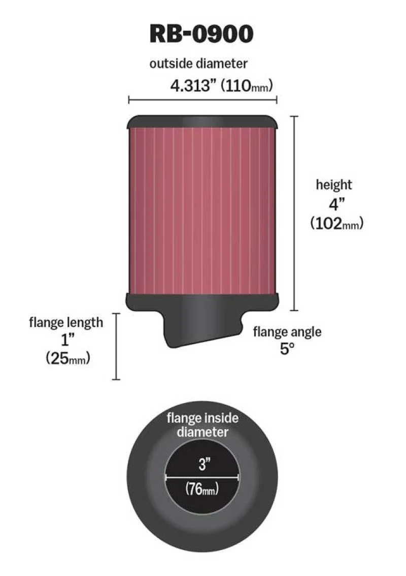 K&N Universal Rubber Filter 3 inch 5 Degree FLG 4 1/2 inch OD 4 inch Height - Image 5