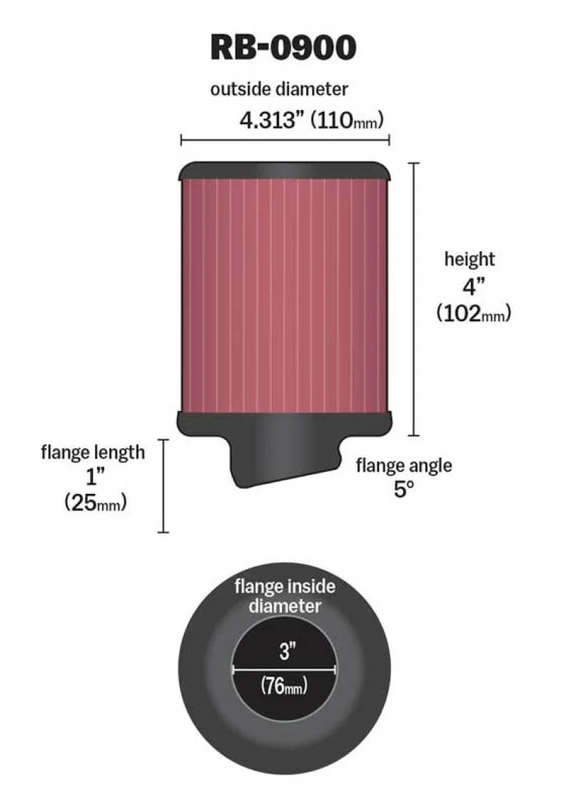K&N Universal Rubber Filter 3 inch 5 Degree FLG 4 1/2 inch OD 4 inch Height - Image 7