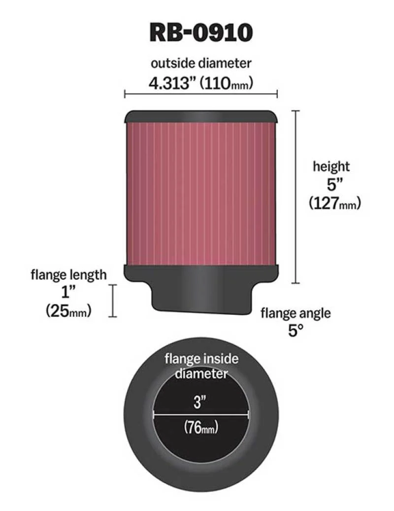 K&N Universal Rubber Filter 3 inch 5 Degree FLG 4 1/2 inch OD 5 inch Height - Image 21