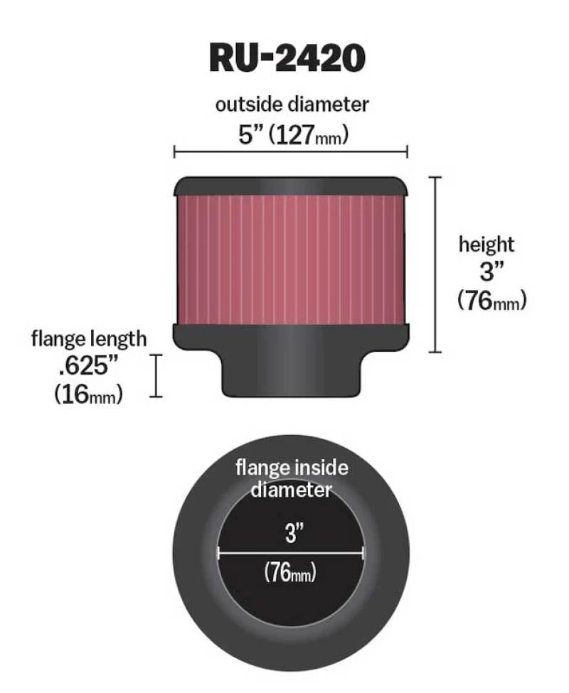 K&N Universal Rubber Filter 3 inch Flange 5 inch OD 3 inch Height - Image 12