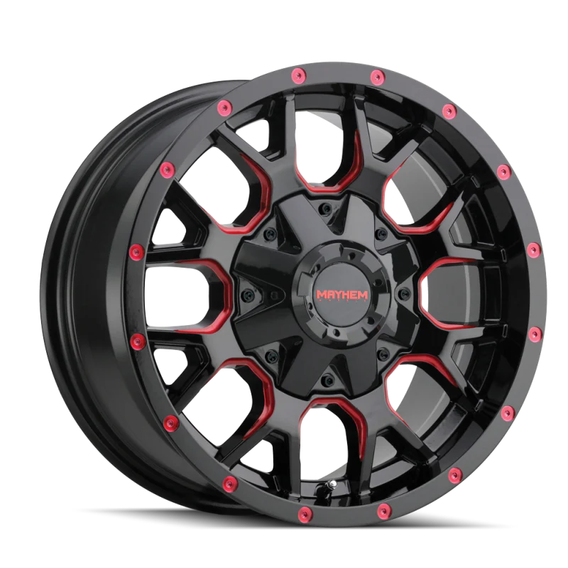 Mayhem 8015 Warrior 20x9 / 6x135 BP / 18mm Offset / 106mm Hub Black w/ Prism Red Wheel - Image 2