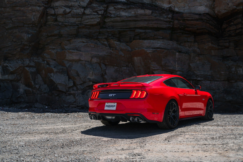 MBRP 18-22 Ford Mustang GT 5L T304 SS 3in Cat-Back Dual Rear w/4in Quad Carbon Fiber Tips (Street) - Image 4