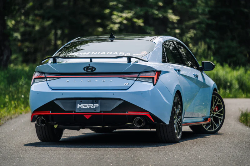 MBRP 22-23 Hyundai Elantra N 2.0L Turbo T304 5in OD CF Tips Dual Outlet 3in Cat Back Exhaust - Image 4