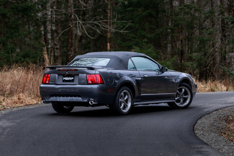 MBRP 99-04 Ford Mustang GT 4.6L 2.5in. Dual Split Rear AL Cat Back w/ 3.5in. Dual Wall Blk. Tips - Image 4