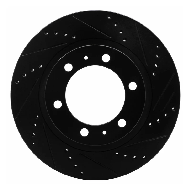 R1 05-23 Toyota Tacoma Front Right Drilled & Slotted Black Brake Rotor