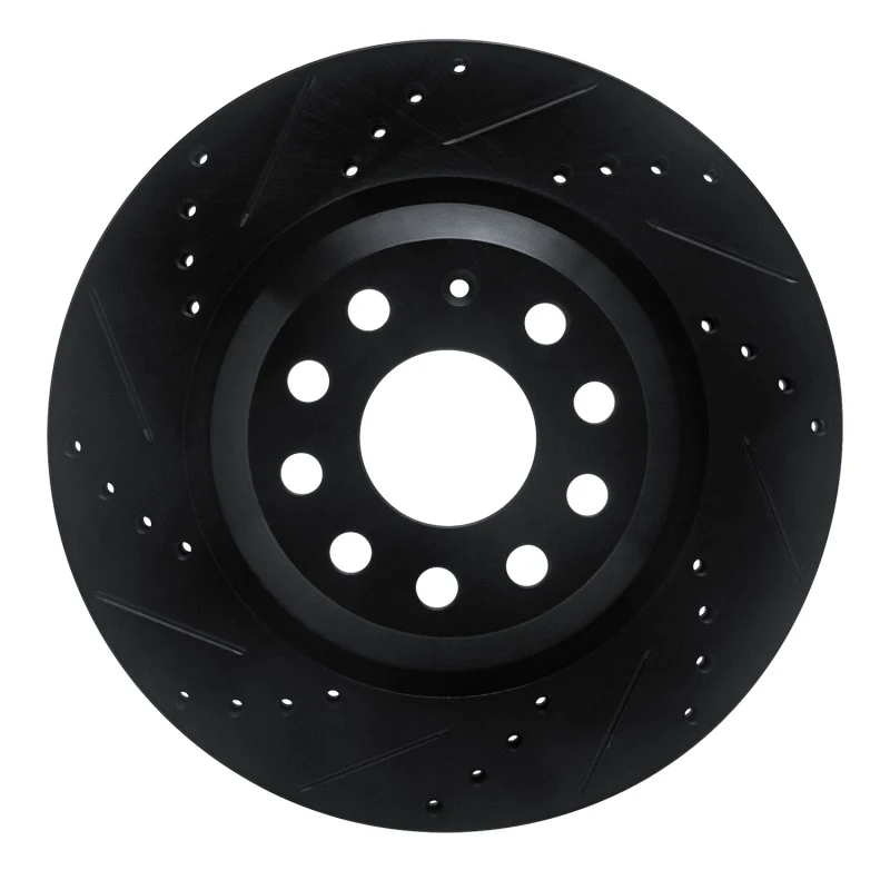 R1 15-25 Volkswagen GTI Rear Left Drilled & Slotted Black Brake Rotor