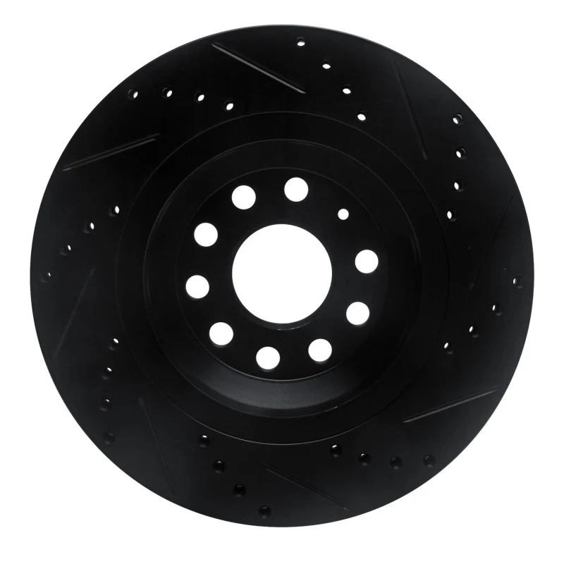 R1 15-25 Volkswagen GTI Rear Left Drilled & Slotted Black Brake Rotor - Image 2