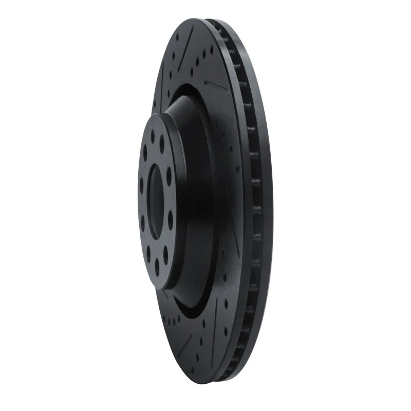 R1 15-25 Volkswagen GTI Rear Left Drilled & Slotted Black Brake Rotor - Image 3