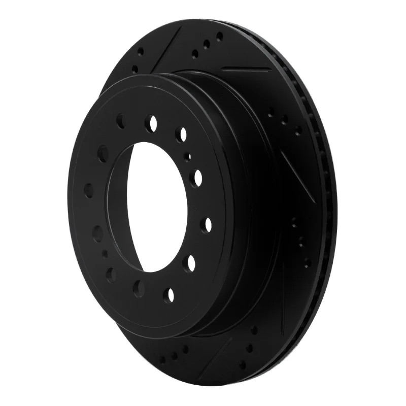 R1 2010-2024 Lexus GX460 Rear Left Drilled & Slotted Black Brake Rotor - Image 4
