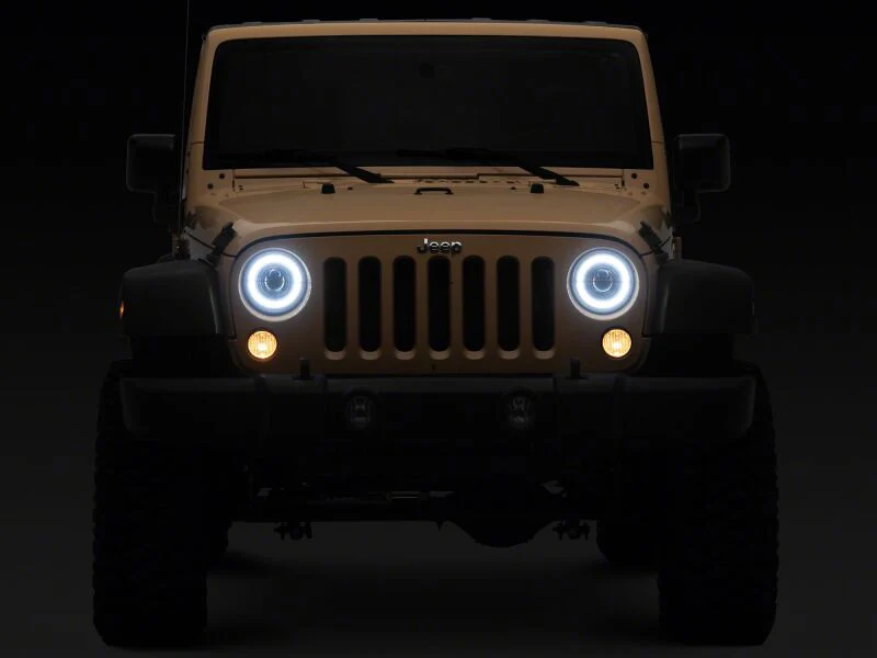 Raxiom 07-08 Jeep Wrangler JK Hi Output LED Headlights/Angel Eye DRL- Black Housing- Clear Lens - Image 2