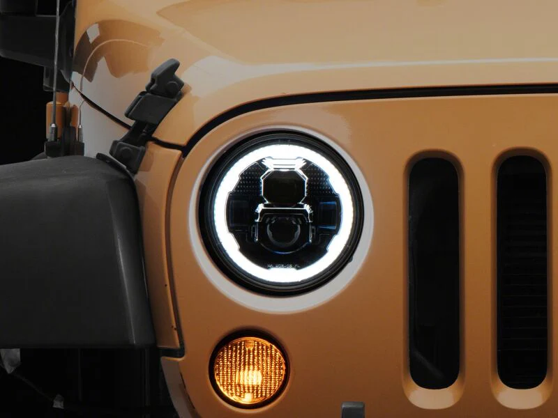 Raxiom 07-18 Jeep Wrangler Axial Series 7-Inch LED Headlights w DRL/ Black Housing - Clear Lens - Image 10