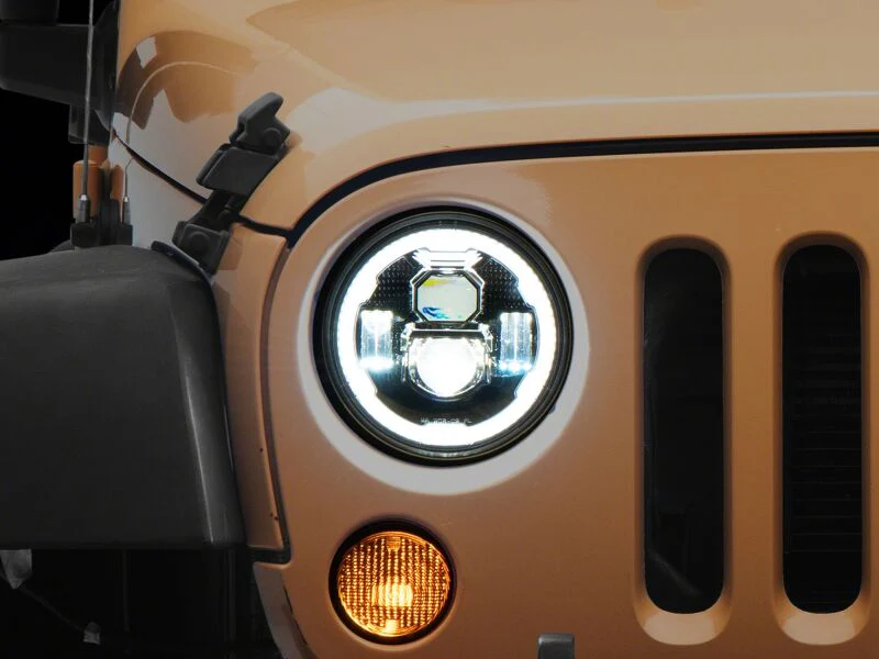 Raxiom 07-18 Jeep Wrangler Axial Series 7-Inch LED Headlights w DRL/ Black Housing - Clear Lens - Image 5