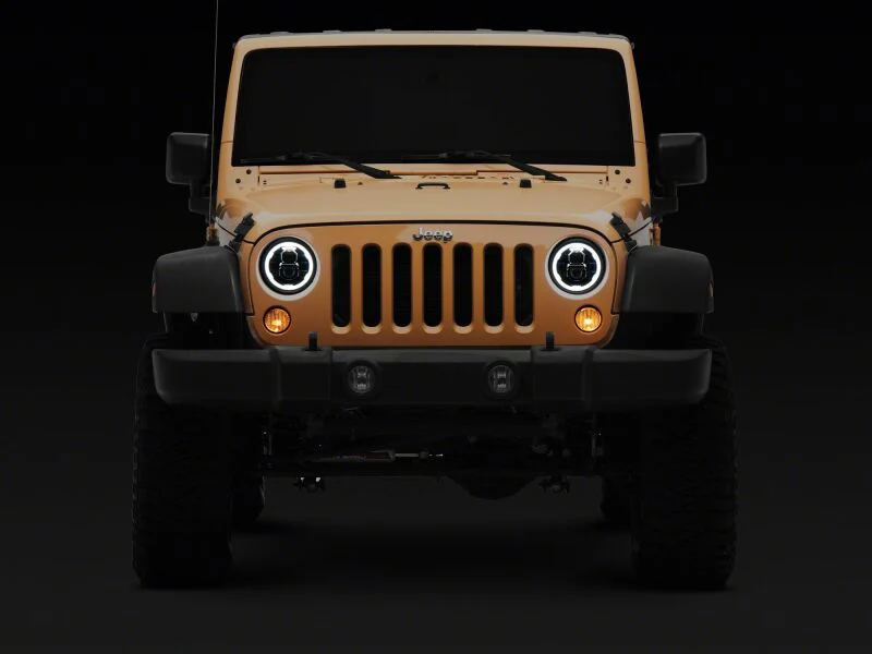Raxiom 07-18 Jeep Wrangler Axial Series 7-Inch LED Headlights w DRL/ Black Housing - Clear Lens - Image 6