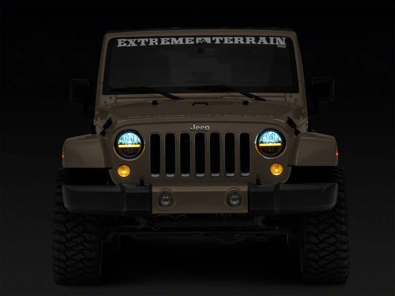 Raxiom 97-18 Jeep Wrangler TJ & JK Axial 7-In LED Headlights w/ DRL - Black Housing (Clear Lens) - Image 9