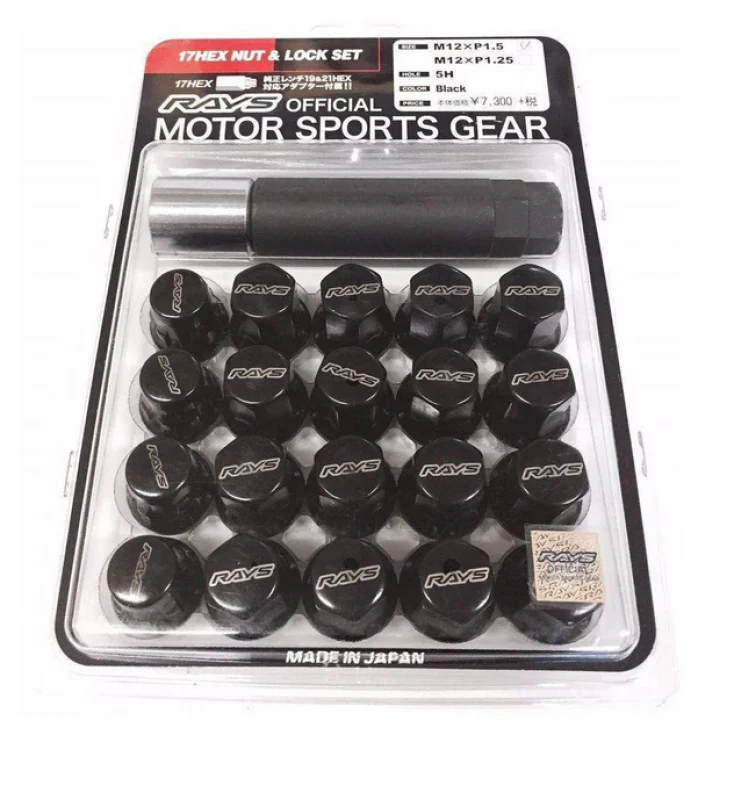 Rays M12x1.25 5 holes 16pcs nut, 4pcs Lock nut, 1 adapter & 1 lock nut key - Black - Image 3